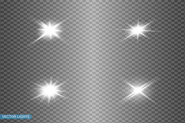 White glowing light explodes on a transparent background. Sparkling magical dust particles. Bright Star. Transparent shining sun, bright flash. Vector sparkles. To center a bright flash - Vector, Image