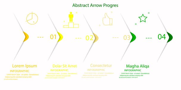 水平方向の行に配置された8つの紙の白の重複矢印。進歩的なビジネス開発の4つの連続的なステップの概念。シンプルなインフォグラフィックデザインテンプレート。抽象ベクトル図. - ベクター画像