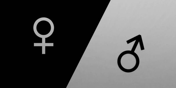 Siyah beyaz erkek ve kadın sembolleri 2D karşıtlık gösterimi - Fotoğraf, Görsel