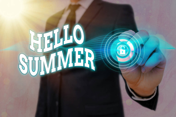 Handwriting text Hello Summer. Concept meaning Welcoming the warmest season of the year comes after spring. - Photo, Image