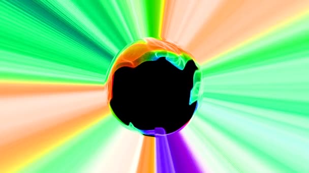 Maravilhosa renderização de grupos de discos multicoloridos parecendo lanternas de néon colocadas diagonalmente em listras verdes no fundo azul escuro. Eles criam o espírito de férias em loop sem costura
. - Filmagem, Vídeo