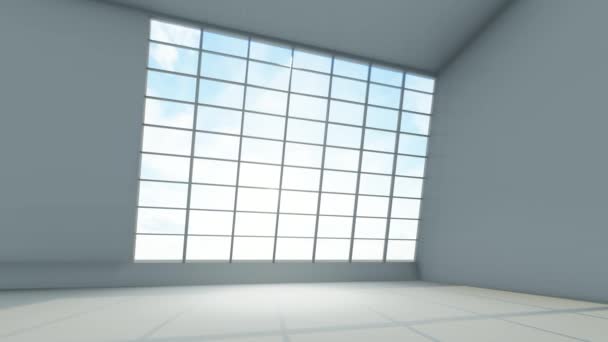 3D animace, pozadí prázdný bílý pokoj s jasným světlem z oken - Záběry, video
