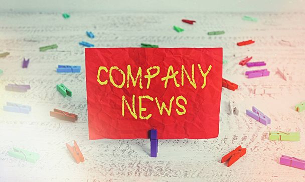 Writing note showing Company News. Business photo showcasing Latest Information and happening on a business Corporate Report. - Photo, Image