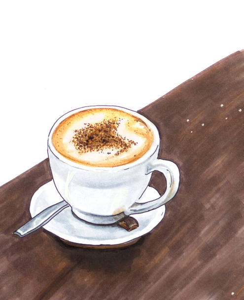 Latte art vintage Esboço desenhado à mão com fundo brawn
 - Foto, Imagem
