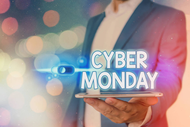 Handwriting text Cyber Monday. Concept meaning Marketing term for Monday after thanksgiving holiday in the US. - Foto, Imagen