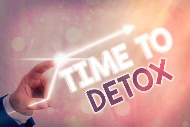Textový znak zobrazující čas do detoxu. Konceptuální fotografie při čištění těla toxinů nebo zastavení konzumace drog. - Fotografie, Obrázek