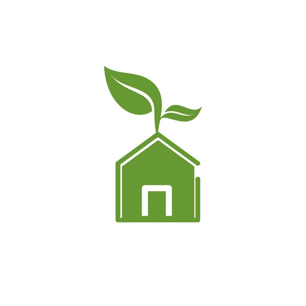 casa verde simple con la hoja para el logotipo de la agricultura y el icono de vector
 - Vector, imagen