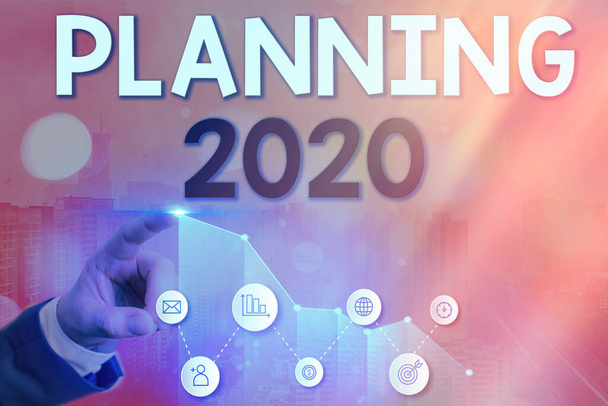 Schreiben Notiz zeigt Planung 2020. Business-Foto zeigt Prozess der Planung für etwas im nächsten Jahr. - Foto, Bild