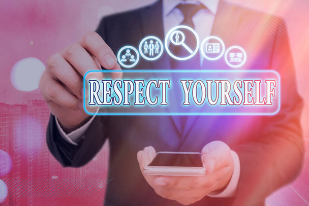 Texte textuel Respecte-toi toi-même. Concept d'entreprise pour croire que vous êtes bon et digne d'être bien traité
. - Photo, image