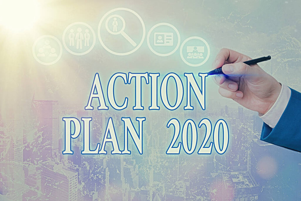 Koncepcionális kézírás, amely bemutatja a 2020-as cselekvési tervet.. - Fotó, kép