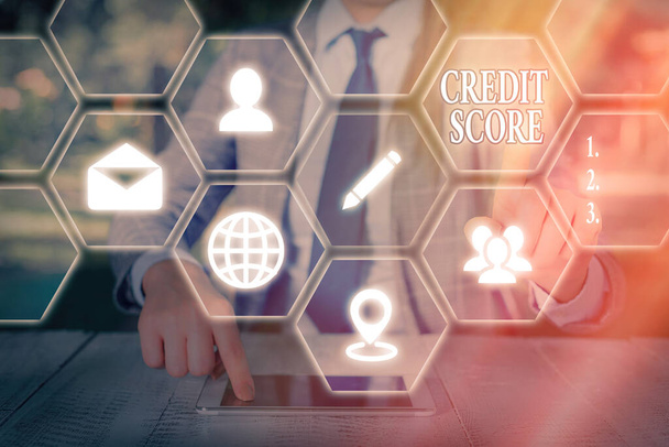 Writing note showing Credit Score. Business photo showcasing Represent the creditworthiness of an individual Lenders rating. - Zdjęcie, obraz