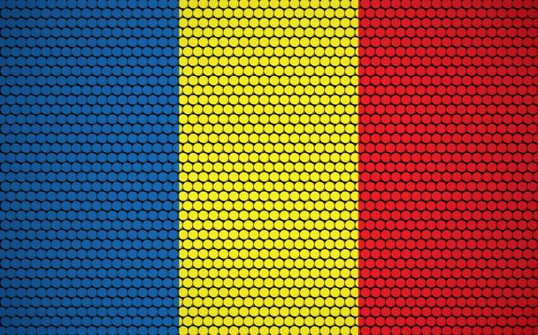Abstrakcyjna flaga Rumunii zrobiona z kręgów. Flaga rumuńska zaprojektowana z kolorowymi kropkami nadającymi jej nowoczesny i futurystyczny abstrakcyjny wygląd. - Wektor, obraz