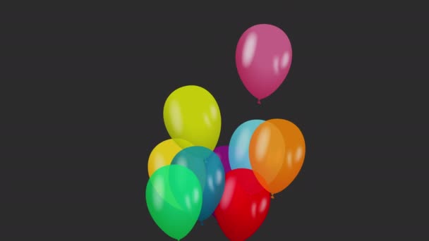 colorful balloons flying on black background - Video
