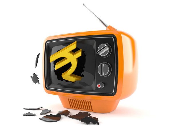 Símbolo de moeda de rupia dentro de tv antiga isolada no fundo branco. ilustração 3d
 - Foto, Imagem