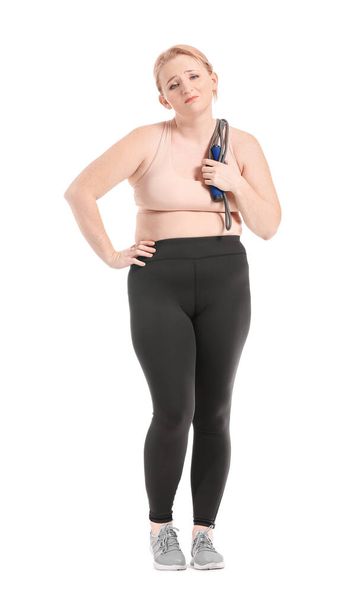 Sporty woman with excess weight on white background - Fotografie, Obrázek