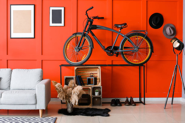 Interior of modern room with bicycle - Фото, зображення