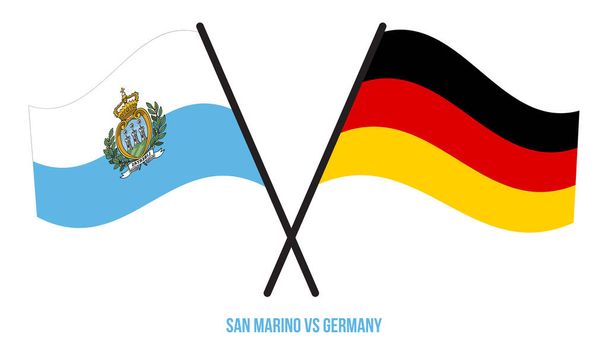 Bandiere di San Marino e Germania incrociate e sventolanti in stile piatto. Proporzione ufficiale. Colori corretti
. - Vettoriali, immagini