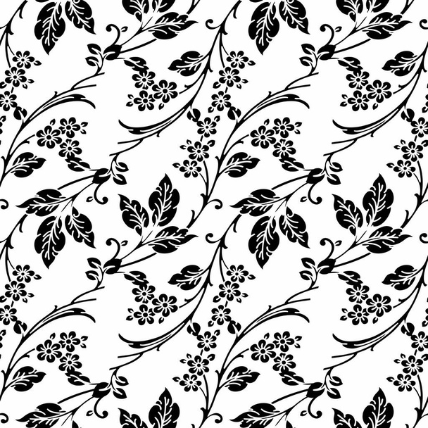 Nahtlose schwarz-weiße Vektortextilien mit floralem Muster - Vektor, Bild