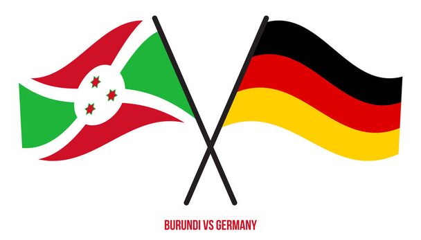 Burundi und Deutschland schwenkten Flaggen im flachen Stil. Offiziell. Korrekte Farben. - Vektor, Bild