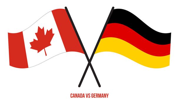 Kanada ve Almanya Bayrakları Çapraz ve Dalgalı Düz Stil. Resmi Orantı. Renkleri Düzelt. - Vektör, Görsel