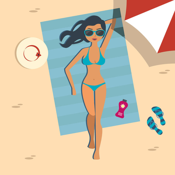 ビーチでビキニを着たセクシーな女の子。夏時間ベクトルイラスト｜EPS10 - ベクター画像