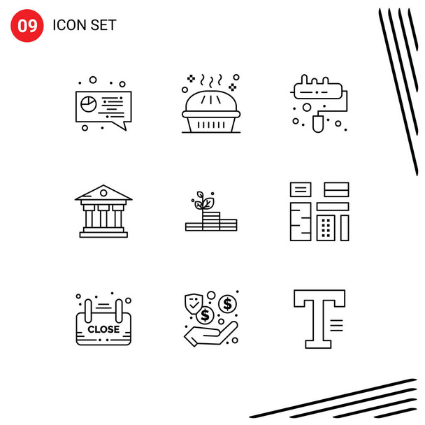 9 Творчі ікони Сучасні знаки та символи грошей, зростання, пензля, сервісу, будівництва Елементи дизайну
 - Вектор, зображення