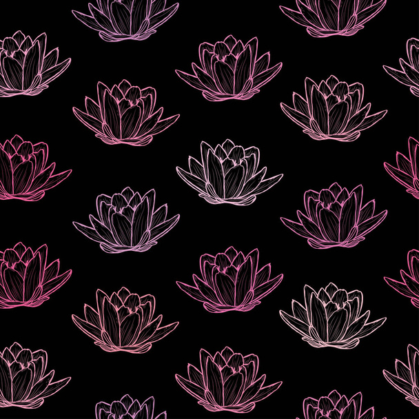 Elegant seamless pattern with lotus flowers, design elements. Floral  pattern for invitations, cards, print, gift wrap, manufacturing, textile, fabric, wallpapers - Vektör, Görsel