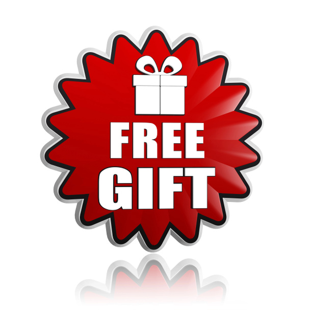 Free gift with present box sign in red star banner - Photo, Image