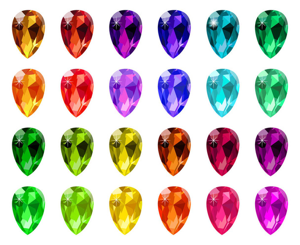 Jewel diamond crystals. Gemstone diamond gem, game jewelry luxury stone, precious rhinestones isolated symbols set - Vector, Image