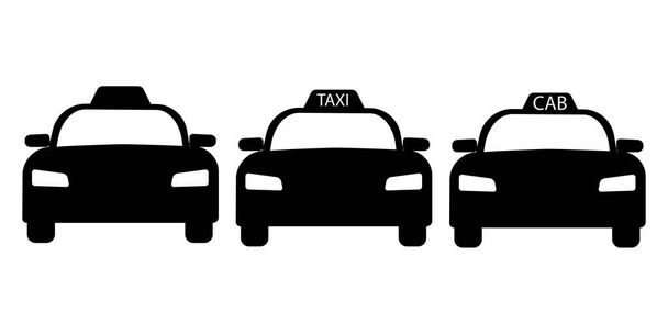 Taxi vooraanzicht set. Drie taxi taxi auto auto auto zwart-wit illustratie. EPS-vector - Vector, afbeelding