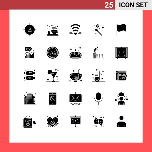 Pictogram Set of 25 Simple Solid Glyphs of ui, basic, love, stick fire, flame Editable Vector Design Elements - Vector, Image