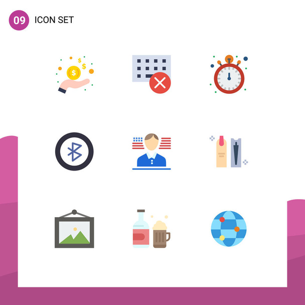 Universal Icon Symbols Group of 9 Modern Flat Colors of american, signal, keyboard, connection, watch Editable Vector Design Elements - Vektor, Bild