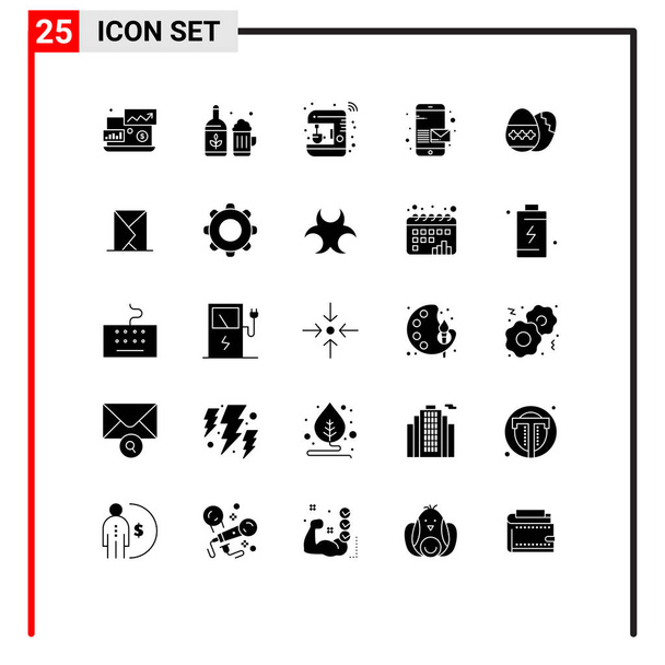 Modernes Set mit 25 soliden Glyphen Piktogramm von Osterei, Telefon, Kaffee, Nachricht, intelligenten editierbaren Vektordesign-Elementen - Vektor, Bild