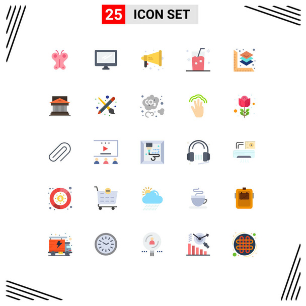 Universal Icon Symbolen Groep van 25 Moderne Vlakke Kleuren van de zomer, ijs, pc, fris, waarschuwing Bewerkbare Vector Design Elementen - Vector, afbeelding