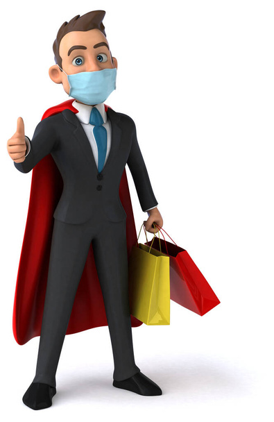 Fun cartoon superhero character with a mask shopping  - Foto, immagini