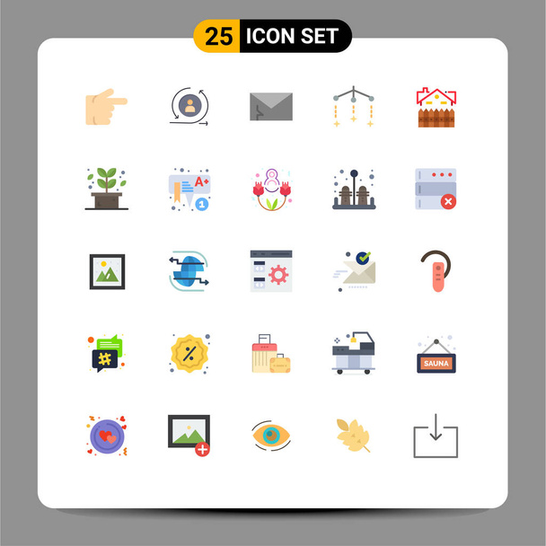 Pack de 25 Signos y Símbolos Modernos de Colores Planos para Medios de Impresión Web tales como construcción, apartamento, infectado, sueño, bebé Elementos de Diseño de Vectores Editable
 - Vector, imagen