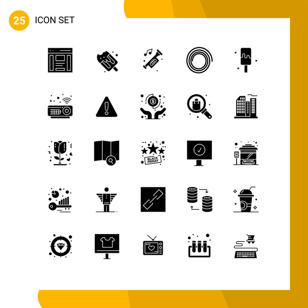 Set of 25 Modern UI ikonok szimbólumok Jelek fagylalt, krém, tartozékok, spirál, trombita Szerkeszthető Vector Design elemek - Vektor, kép