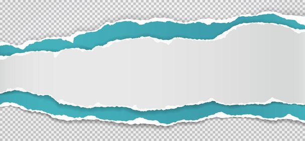 柔らかい影を持つ水平の白と青の紙の引き裂かれた、裂けた部分は、テキストのための正方形の灰色の背景にあります。ベクターイラスト - ベクター画像