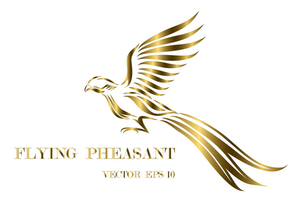 Gold line art vector logo of pheasant that is flying. - Vector, Image