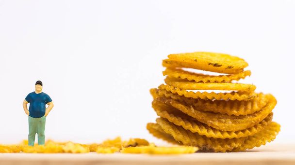 Close up potato chips on white background (food concept) - Photo, Image