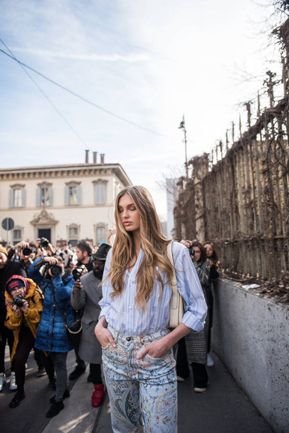 MILAN, Italy: 21 February 2020: Fashion blogger street style outfit before MARNIi fashion show during Milan fashion week Fall/winter 2020/202 - Photo, image