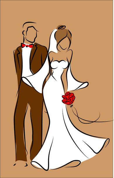 花嫁と花婿の背景には、結婚式の招待状のシルエット - ベクター画像