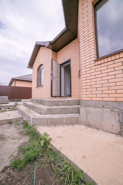Single storey house. Isolated single storey house. Front View of one floor single family house. - Фото, зображення