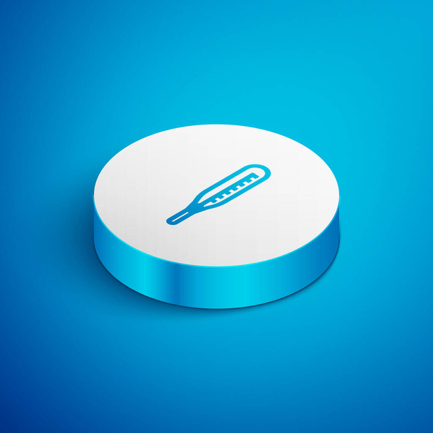 Isometric line Medical thermometer for medical examination icon isolated on blue background. White circle button. Vector Illustration - Vector, Image
