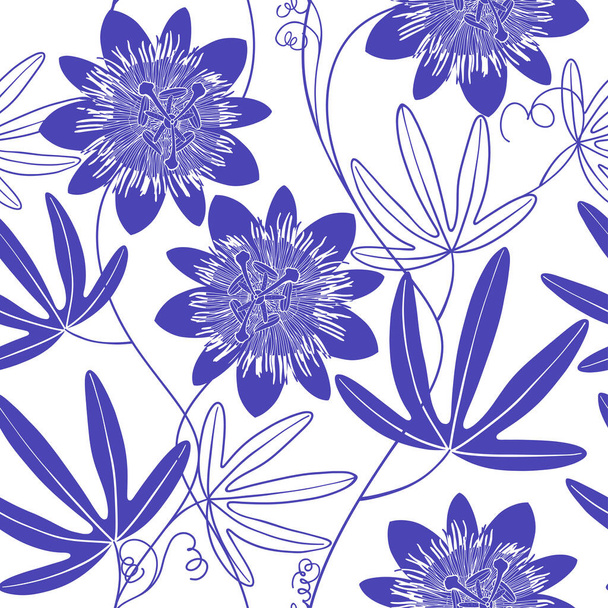 Passionflower. Floral background. Vector illustration.  Monochrome. - Vektori, kuva