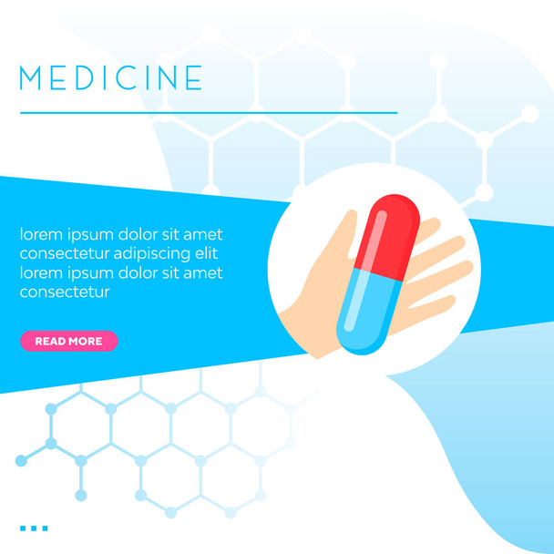Medicine banner in hand tablet vector illustration - Vector, afbeelding