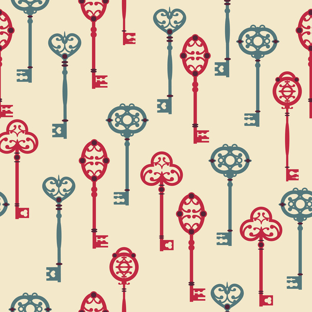 Vector seamless pattern with cute vintage keys - ベクター画像