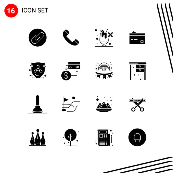 Pictogram Set van 16 Eenvoudige Solid Glyphs van winkelen, financiën, voedsel, krediet, kaart Bewerkbare Vector Design Elements - Vector, afbeelding