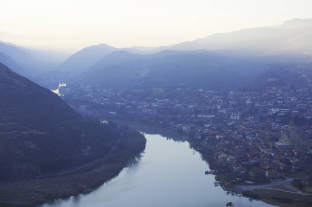 Beautiful view from Jvari Monastery to town of Mtskheta - Foto, immagini
