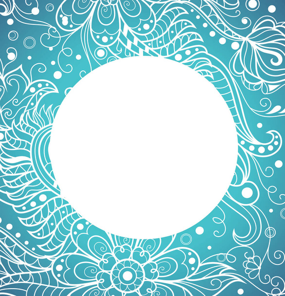 Cercle avec motif floral sur le fond bleu. Cadre floral vectoriel
.  - Vecteur, image